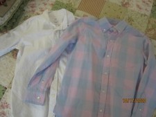 EUC GAP Kids Lot of 2 Gray/Pink  White Button Up Shirts Size L Regular
