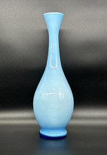 Vintage 18in Light Blue Cased Art Glass Vase Tall Mid Century Modern