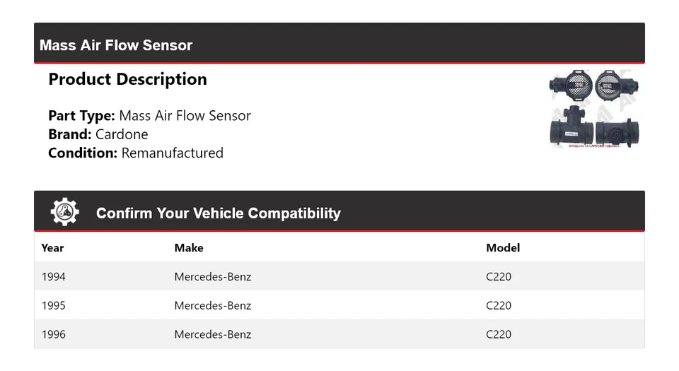 Sensor de fluxo de ar em massa Cardone 1995 Mercedes-Benz C220 1994-1996 - Imagem 2 de 4