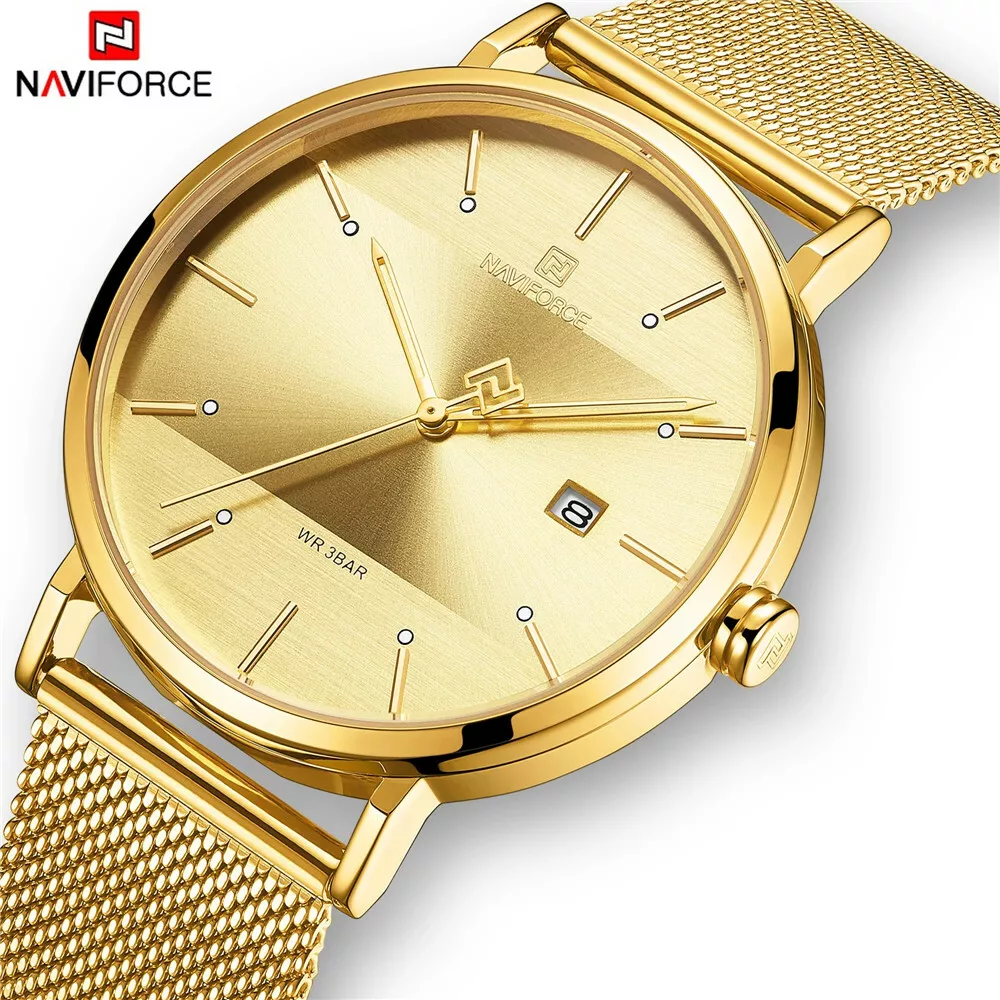 NAVIFORCE Golden Watch Luxury Brand Men Steel Wristwatch Couple
