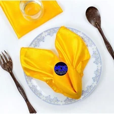MDS pack of 12Pieces Wedding Satin Napkin Square 12 X 12 Inches  - yellow gold