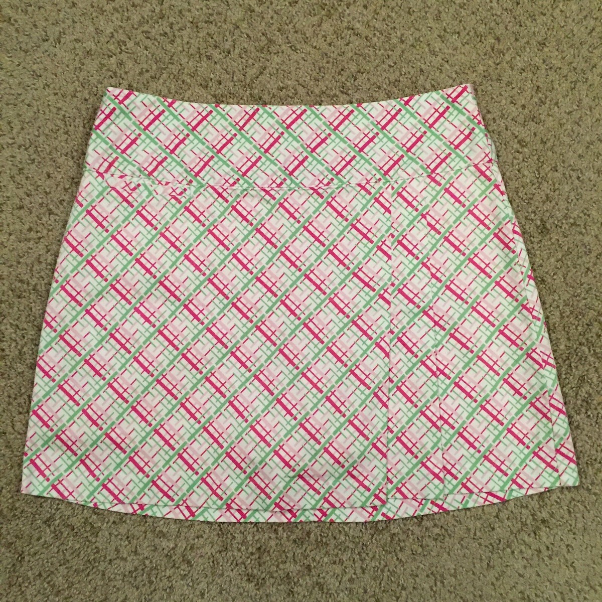Lady Hagen Skort Size Pink Green Plaid Knee Length Pleated A
