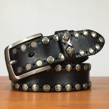 Real Leather Waist Belt Heavy Metal Rivet Studded Unisex Punk Rock Biker Belt