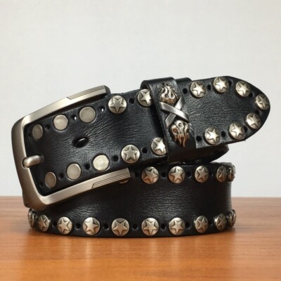 小物 RARE italy LVC studs leather belt RARE italy LVC studs leather belt Black Leather Coin Stud Belt – OMNIA