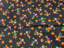 Halloween Autumn Cotton Fabric Pumpkin Scarecrows Pumpkins On Black Cotton 1Yd