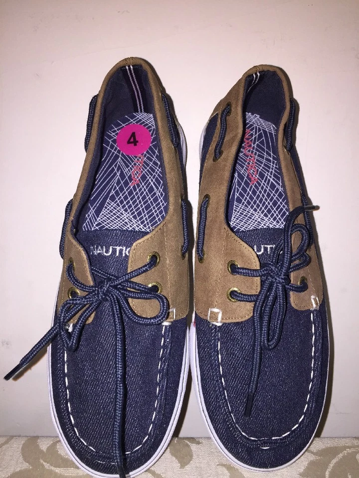 NAUTICA Nuevo Top Sider Cubierta Barco Informal Denim Lona Mocasines Niños Zapato Talla 4 Foto 4 de 4