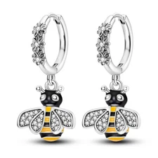 MULA Sparkling Small Bee Hoop Earrings CZ For Women Jewelry 925 Silver Plated