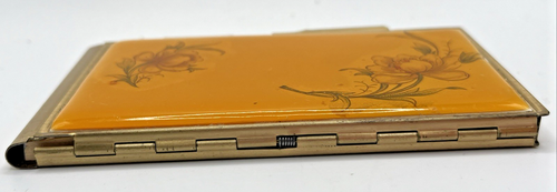 Vintage Brass Pocket Spring Flip Note Pad with Pencil Paper Yellow Flower - Picture 4 of 12