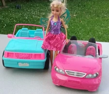 Sparkle Girlz Fairy Doll 11" Blonde Hair, Turquoise Wings & 2 Barbie Cars