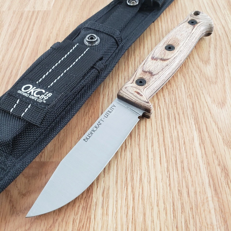 Ontario Bushcraft Utility Fixed Knife 4" Full Tang Stainless Blade Wood Handle - Image 2 of 4
