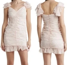 Elodie Shirred Floral Print Mini Dress Pink Fitted Ruched Stretch Women Large