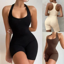 Womens Shorts Romper Jumpsuit Bodysuit Stretch Leotard Tank Top Yoga Sportwear