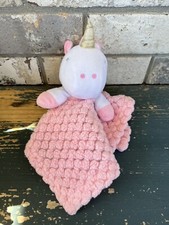 Baby Unicorn Lovey Plush Security Blanket Stuffed Head Soft Body Pink White A2