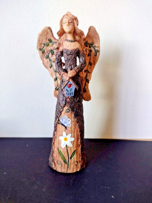 Ganz Angel of Earth Nature Figurine holding Bird House 7.5'' H x 2'' W Brown 