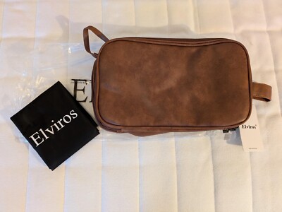 ELVIROS WATER RESISTANT LEATHER TOILETRY BAG FOR