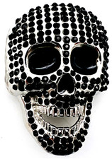 Skull with Black Stones Belt Buckle Biker Gothic New