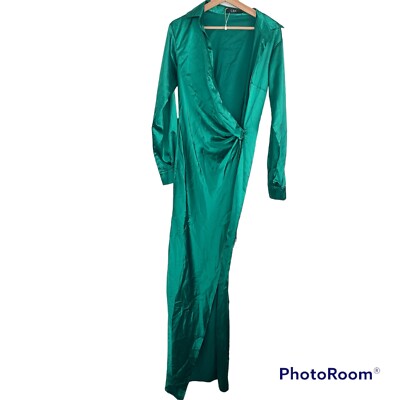 CBR Twist Front Maxi Dress Satin Size S Side Slit Green Sexy Party Holiday | eBay CBR Twist Front Maxi Dress Satin Size S Side Slit Green Sexy Party Holiday | eBay