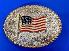 Patriotic American Flag United States Stars Stripes Crumrine Oval Belt Buckle