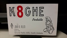 amateur ham radio QSL postcard K8GHE John Allen 1965 Grand Forks North Dakota