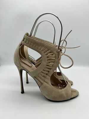 Sergio Rossi Beige  strappy heels Stilettos with  Ladder Detail sz 37 Sexy Lace