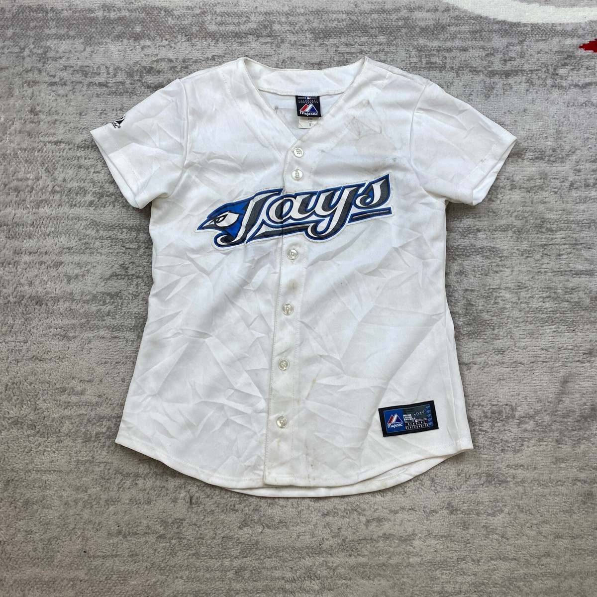 Vtg Majestic Toronto Blue Jays Jersey Boys Small White Blue