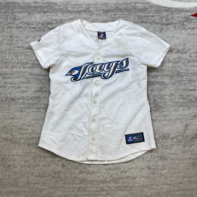 Vtg Majestic Toronto Blue Jays Jersey Boys Small White Blue USA