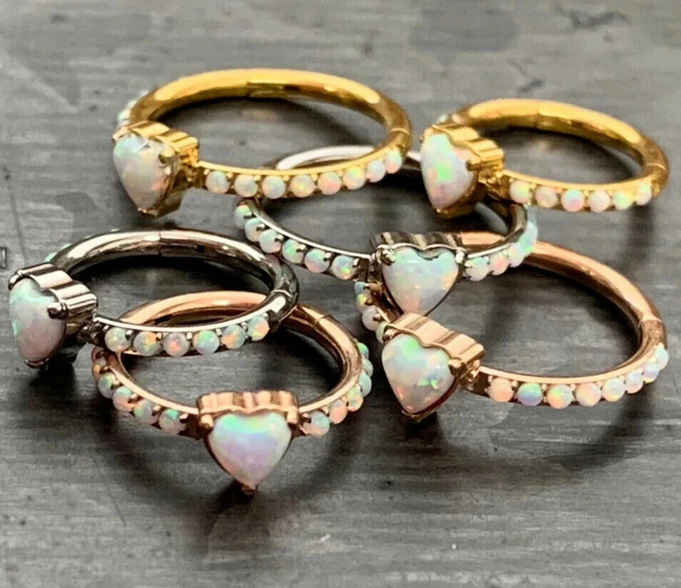 1 pieza Titanio Ópalo Corazón y Lados Segmento Anillo Clicker Tabique  Foto 2 de 4