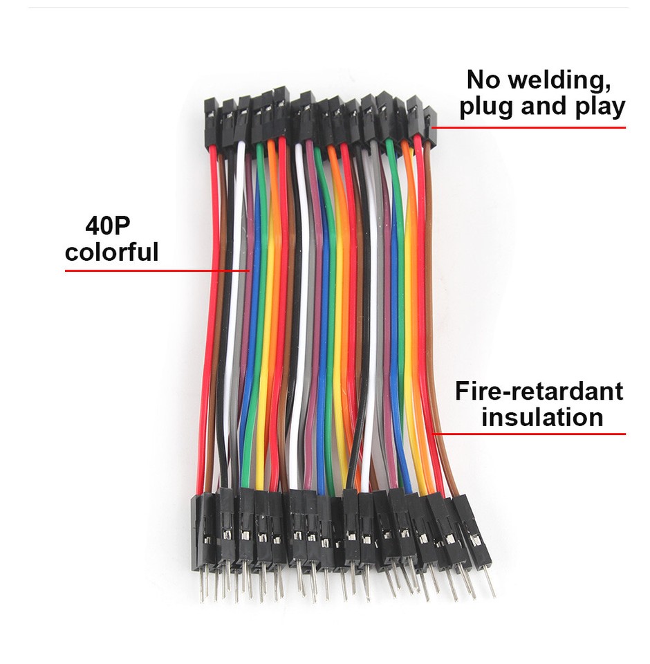 40 Pin Dupont Cables M-F, M-M, F-F Jumper Breadboard Wire GPIO Ribbon ...