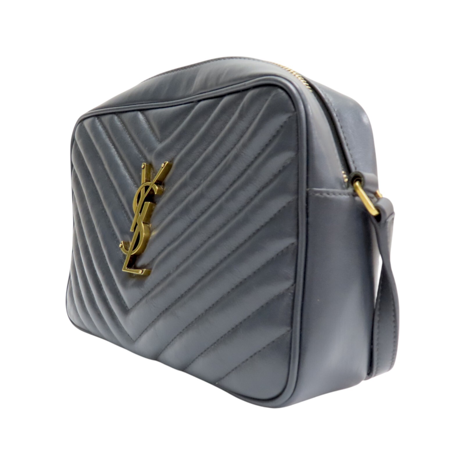 Borsa a tracolla SAINT LAURENT Chevron Lou pelle di vitello grigio 574494