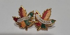 Vintage Montreal Canada Enamel Leaf Brooch Lapel Pin Souvenir Travel Pin