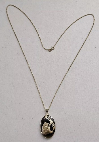 14K Gold Panda & Bamboo Tree Smoky Quartz Pendant 20" Necklace 6.8 Grams  - Picture 2 of 23