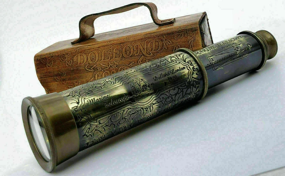 Antiguo Telescopio de Latón 16 Pulgadas Marítimo Náutico y Cuero Espía Artículo de Regalo Foto 4 de 4