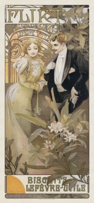 Flirt, 1899 by Alphonse Mucha Art Nouveau Print Poster 38x18