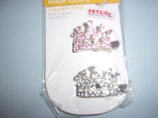 2 CROWN HAIR CLIPS Dog New Tiara bling rhinestone pink petco