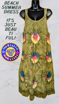 BEACH SUMMER DRESS. One Size. Fashion Terminal Green Tie Dye Embroidered Sleevls