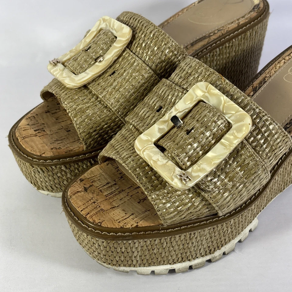 Sam Edelman Natural Raffia Women's Size 9M Livi Buckle Platform Sandals - Image 2 of 4