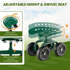 Garden Cart Rolling Workseat Rolling Garden Stool Cart w/360°Rotating Seat