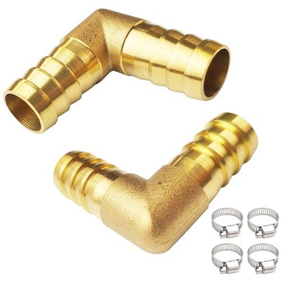2 PCS 5/8'' Brass Hose Barb 90 Degree Elbow Splicer Mender with 4 Hose Clamps