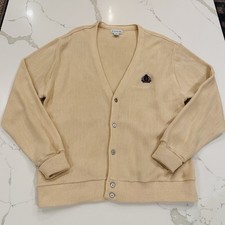Vintage Izod Cream Grandpa Cardigan Sweater Mens L Preppy Academia Collegiate