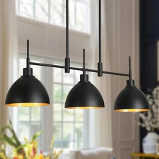 Kitchen Island Light, 3 Light Black Gold Linear Chandelier Modern Farmhouse Pend