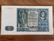 Polish Banknote 1941 Krakow 50 Zlotych Poland money 