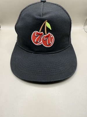 777 Cherry Hat Cap Snap Back Black Mens One Size Trucker Mesh Casino Embroidered