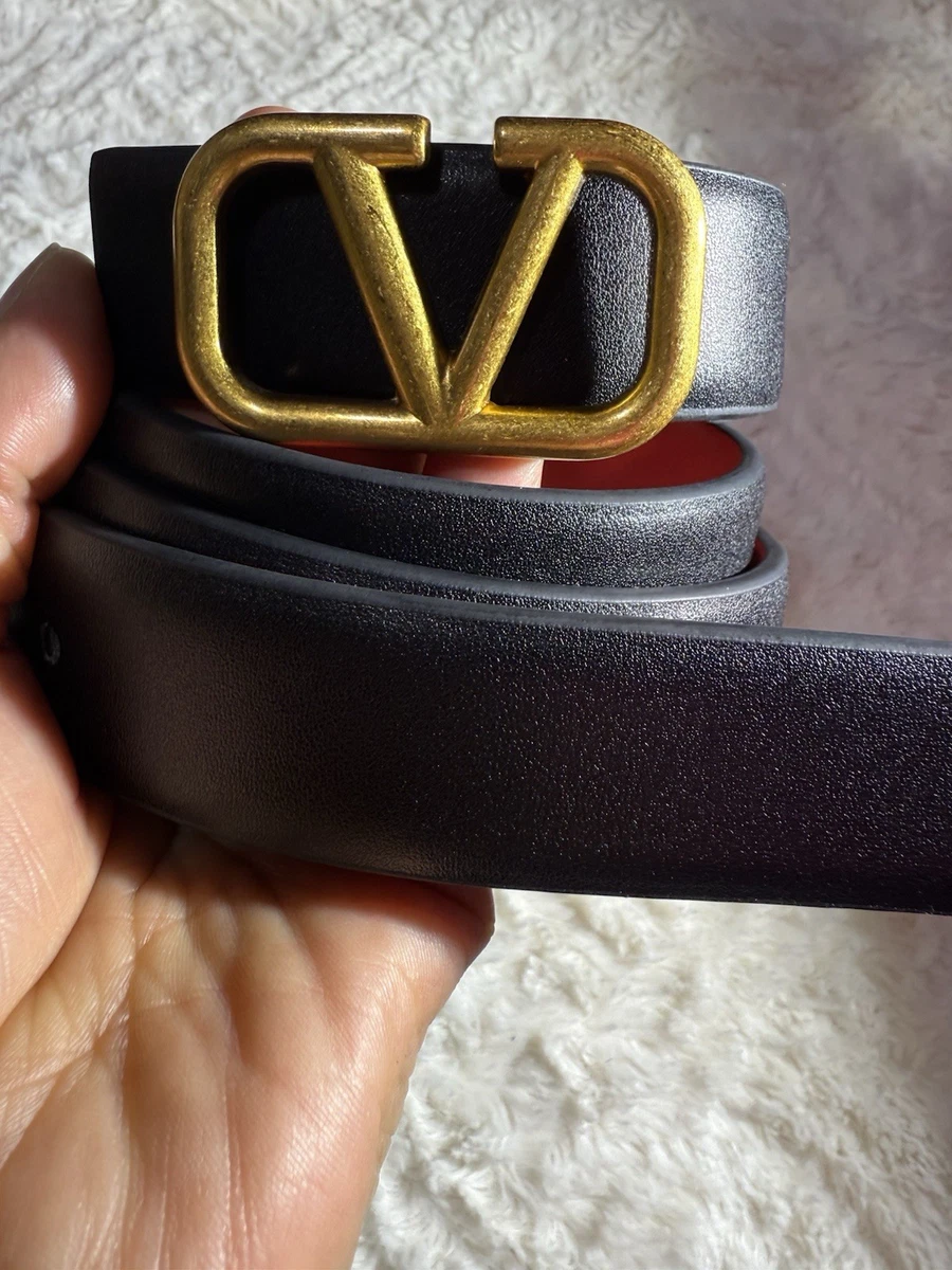 Valentino By Mario Valentino Darker Navy blue Leather Belt Gold V Crystal Buckle Valentino - Valentino Garavani 3cm Reversible Leather Belt  main image 2
