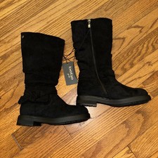 bebe GIRL'S FAUX SUEDE Black BOOTS with Stud, Zipper Bow Size 12 NWT