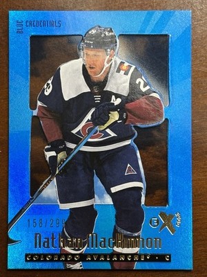 2023-24 Skybox EX 2000 Nathan MacKinnon Blue Credentials /299 + Logan Cooley RC