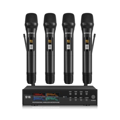 Wireless Microphone System, Pro 4 Channel UHF Mics Set with Metal Cordless Ha...