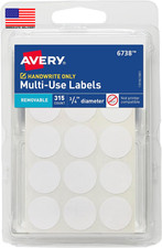 Multi-Use Removable Labels, 3/4 Inch round Stickers, White, Non-Printable, 315