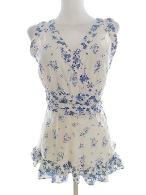 ROCHA. JOHN ROCHA Damen Wickelbluse Gr. 40 Blau Baumwolle 100% Ärmellos Streifen