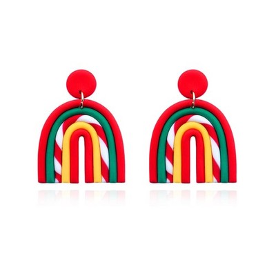 Christmas Earrings for Women,Christmas Candy Cane Earring Polymer Clay Red Green