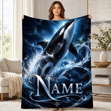Personalized Breaching Orca Whale Fleece Blanket
